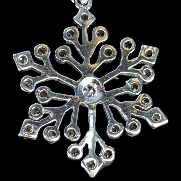 Vintage Natural Diamonds 10k White Gold Snowflake Necklace Pendant on Chain Gift 