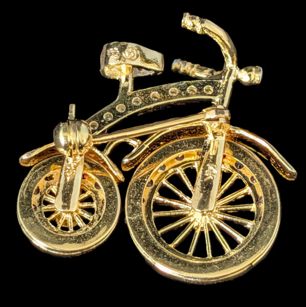 Vintage Spinning Wheels Diamond Ruby 14k Gold Bicycle Brooch Bike Pin Kinetic