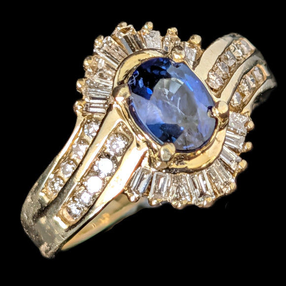 Faenza - Vintage Sapphire Diamond 14k Yellow Gold Cocktail Ring