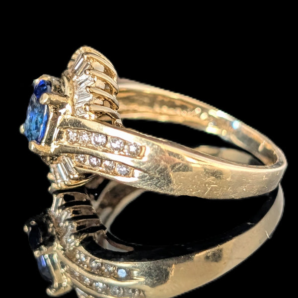 Faenza - Vintage Sapphire Diamond 14k Yellow Gold Cocktail Ring