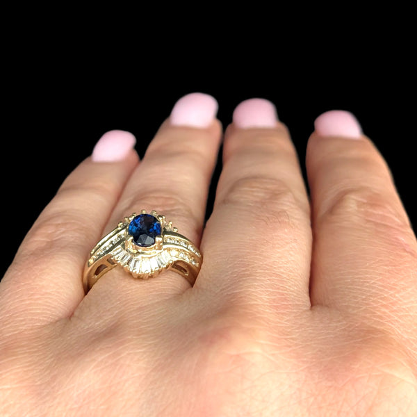 Faenza - Vintage Sapphire Diamond 14k Yellow Gold Cocktail Ring