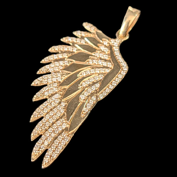 Vintage Large Angel Wing Diamonds 14k Yellow Gold Pendant Estate Jewelry Gift 2"