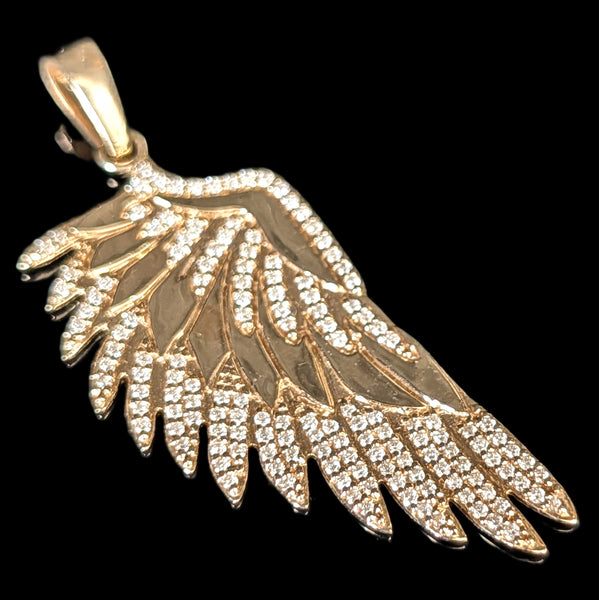 Vintage Large Angel Wing Diamonds 14k Yellow Gold Pendant Estate Jewelry Gift 2"