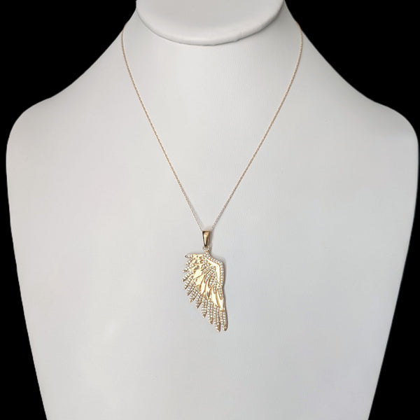 Vintage Large Angel Wing Diamonds 14k Yellow Gold Pendant Estate Jewelry Gift 2"