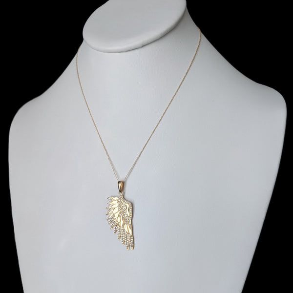 Vintage Large Angel Wing Diamonds 14k Yellow Gold Pendant Estate Jewelry Gift 2"
