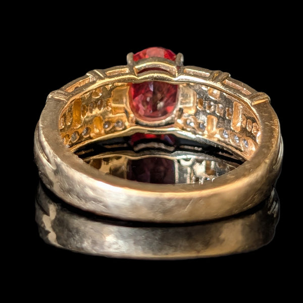 Vintage Sunstone Diamonds 14k Yellow Gold Ring Oval Cut Weaved Texture Estate