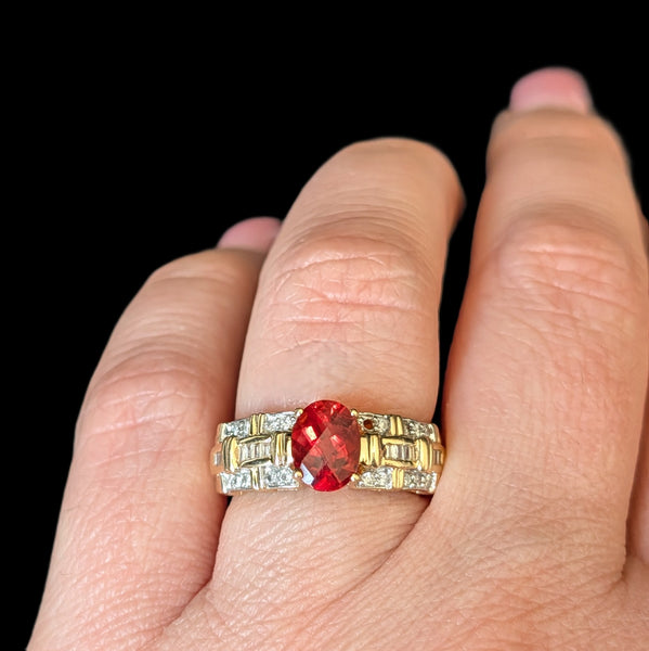 Vintage Sunstone Diamonds 14k Yellow Gold Ring Oval Cut Weaved Texture Estate