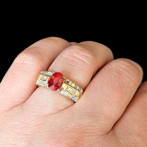 Vintage Sunstone Diamonds 14k Yellow Gold Ring Oval Cut Weaved Texture Estate