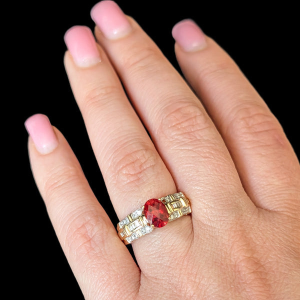 Vintage Sunstone Diamonds 14k Yellow Gold Ring Oval Cut Weaved Texture Estate