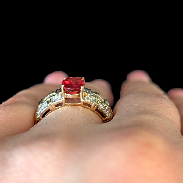 Vintage Sunstone Diamonds 14k Yellow Gold Ring Oval Cut Weaved Texture Estate