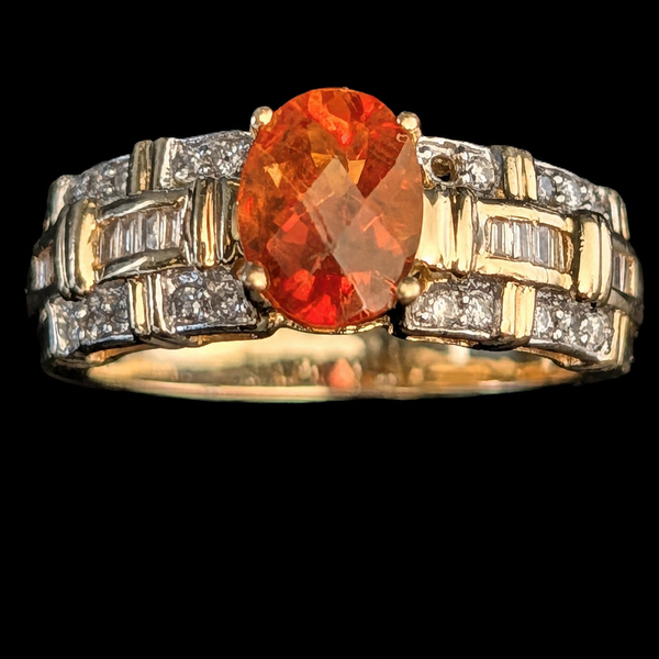 Vintage Sunstone Diamonds 14k Yellow Gold Ring Oval Cut Weaved Texture Estate