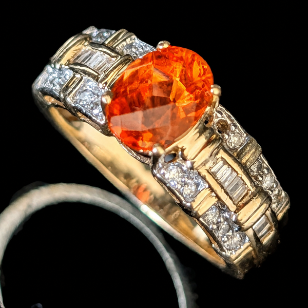 Vintage Sunstone Diamonds 14k Yellow Gold Ring Oval Cut Weaved Texture Estate
