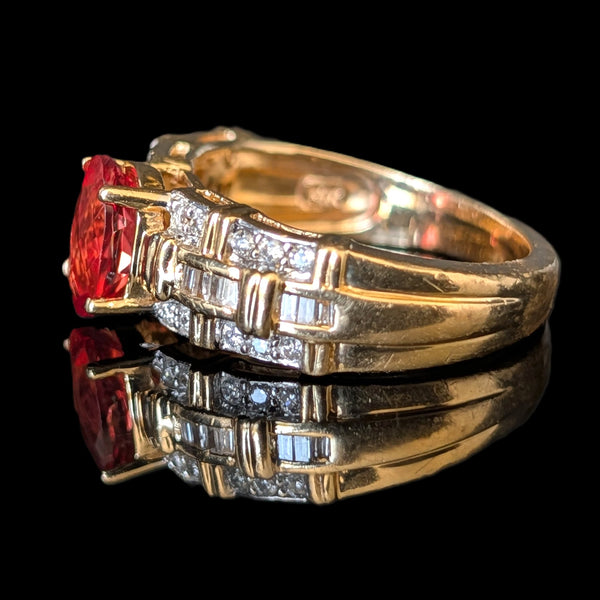 Vintage Sunstone Diamonds 14k Yellow Gold Ring Oval Cut Weaved Texture Estate