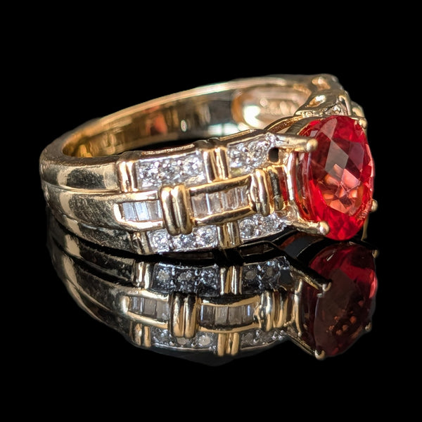 Vintage Sunstone Diamonds 14k Yellow Gold Ring Oval Cut Weaved Texture Estate