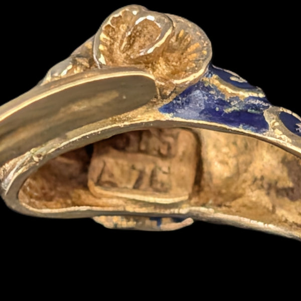 1970s Vintage 14k Gold Enamel Ram Head Bypass Ring Wrap Cocktail Gift Estate 