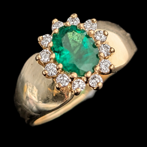 Vintage Oval Cut Emerald Diamonds 14k Yellow Gold Halo Ring Estate Jewelry Gift
