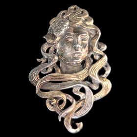 Art Nouveau Sterling Silver Nymph Maiden Pendant / Brooch Convertible Antique