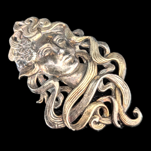 Art Nouveau Sterling Silver Nymph Maiden Pendant / Brooch Convertible Antique