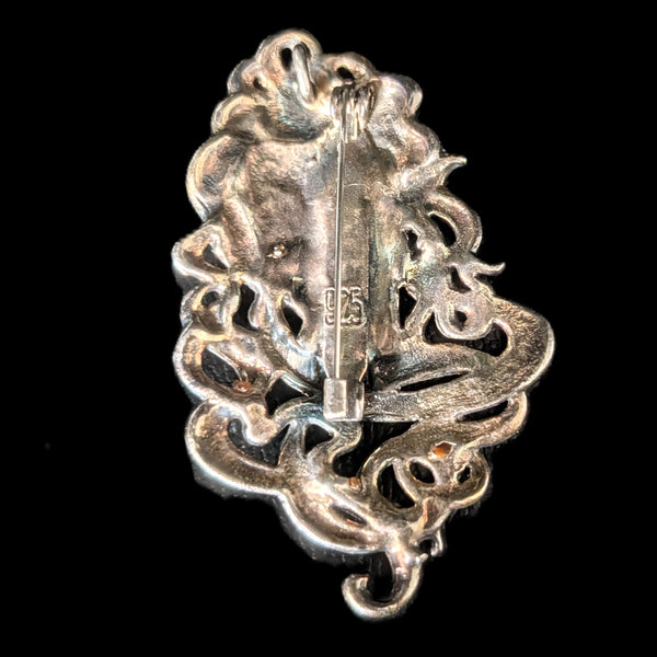 Art Nouveau Sterling Silver Nymph Maiden Pendant / Brooch Convertible Antique