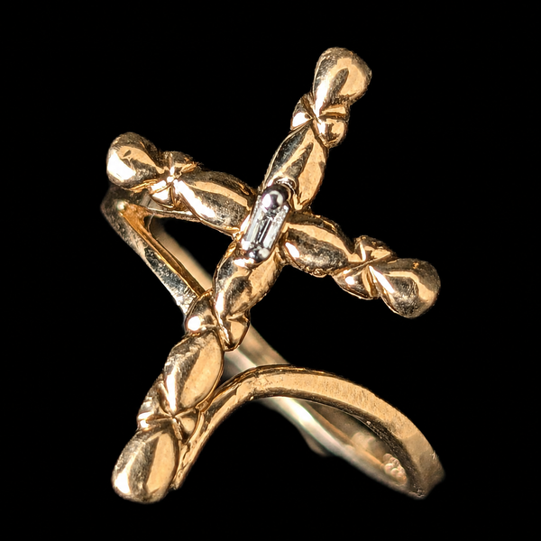 Vintage Cross Ring Baguette Cut Diamond 10k Yellow Gold Christian Religious Gift