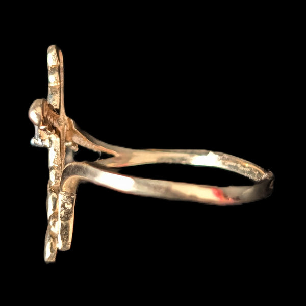 Vintage Cross Ring Baguette Cut Diamond 10k Yellow Gold Christian Religious Gift