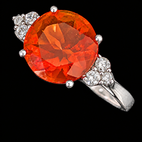 Estate Fire Opal Diamonds 14k White Gold Ring Orange Cocktail Statement Gift
