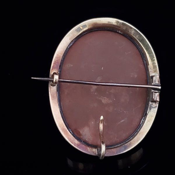 1800s Antique High Relief Lava Cameo 14k Gold Brooch FOB Dionysus Victorian Gift