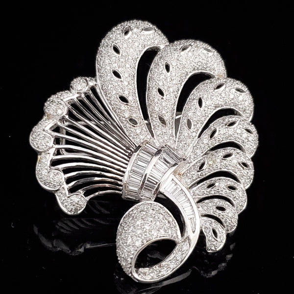 1950s Large 5.30 Carats Diamonds 18k White Gold Brooch Vintage Retro Mid Century