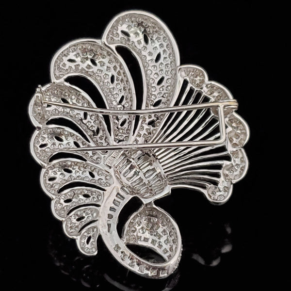 1950s Large 5.30 Carats Diamonds 18k White Gold Brooch Vintage Retro Mid Century