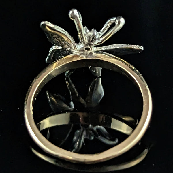 1960s Diamond 14k White Yellow Gold Butterfly Ring Florentine Vintage Retro Gift