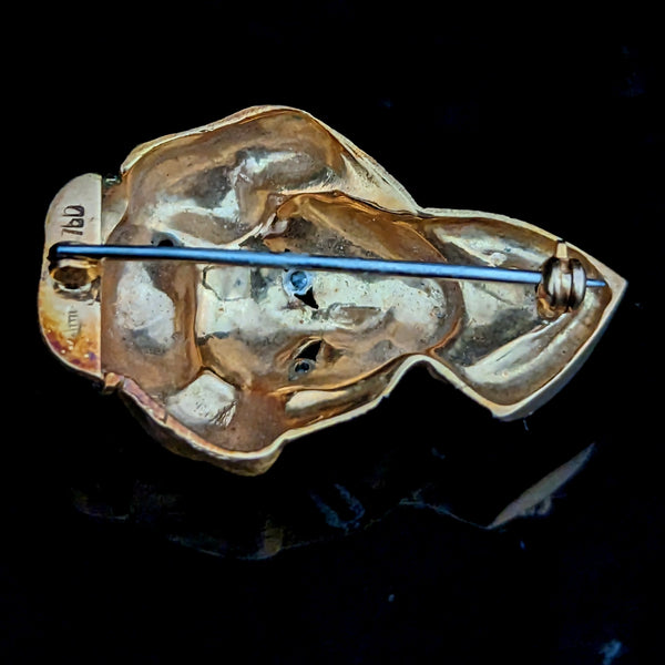 1960s Vintage Diamond Ruby 18k Yellow Gold Japanese Kabuki Geisha Brooch Retro