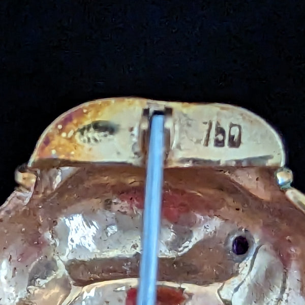 1960s Vintage Diamond Ruby 18k Yellow Gold Japanese Kabuki Geisha Brooch Retro