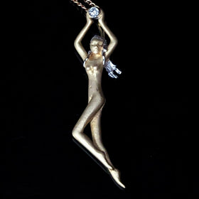 1970s Diamond 18k Yellow White Gold Pendant 14k Chain Woman Vintage Necklace