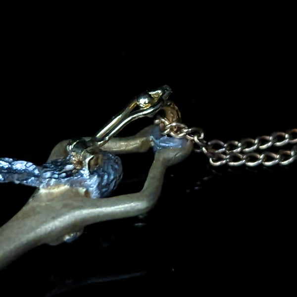 1970s Diamond 18k Yellow White Gold Pendant 14k Chain Woman Vintage Necklace