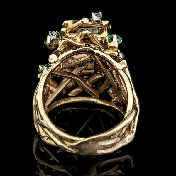 1970s GIA Graded UNHEATED 3.36 carat Yellow Sapphire Emerald Diamond 14k Gold Cocktail Ring Brutalist Gift 