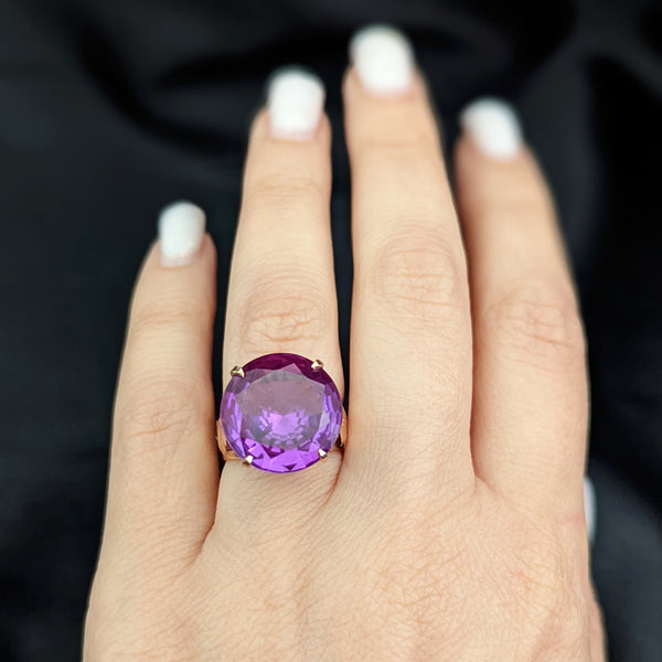 EGYPTIAN LAB CREATED COLOR CHANGE ALEXANDRITE 14K GOLD COCKTAIL RING 1976