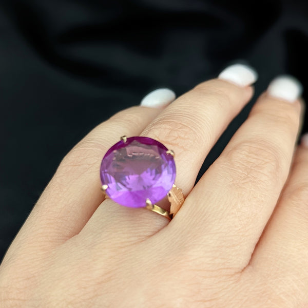 EGYPTIAN LAB CREATED COLOR CHANGE ALEXANDRITE 14K GOLD COCKTAIL RING 1976