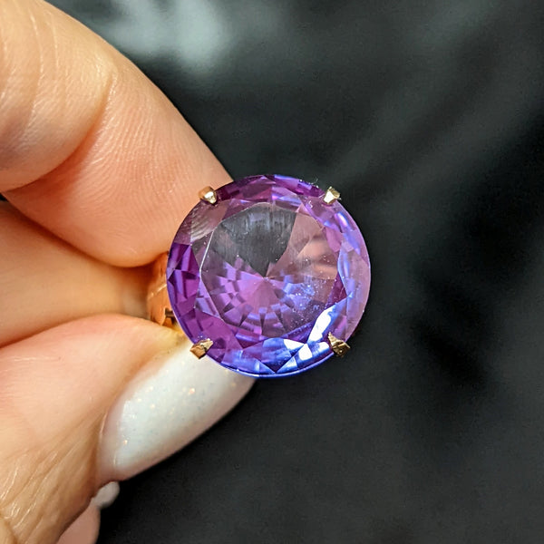 EGYPTIAN LAB CREATED COLOR CHANGE ALEXANDRITE 14K GOLD COCKTAIL RING 1976