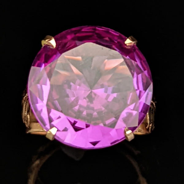 EGYPTIAN LAB CREATED COLOR CHANGE ALEXANDRITE 14K GOLD COCKTAIL RING 1976