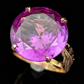 EGYPTIAN LAB CREATED COLOR CHANGE ALEXANDRITE 14K GOLD COCKTAIL RING 1976