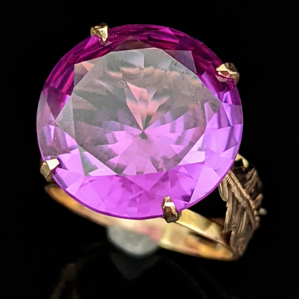 EGYPTIAN LAB CREATED COLOR CHANGE ALEXANDRITE 14K GOLD COCKTAIL RING 1976