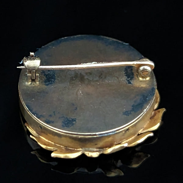 Antique Hand Painted Miniature Portrait in 14k Yellow Gold Brooch Pin Boy Girl