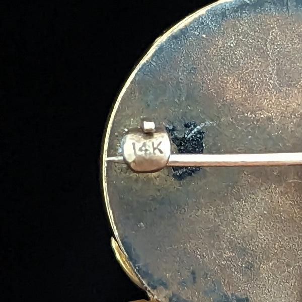 Antique Hand Painted Miniature Portrait in 14k Yellow Gold Brooch Pin Boy Girl