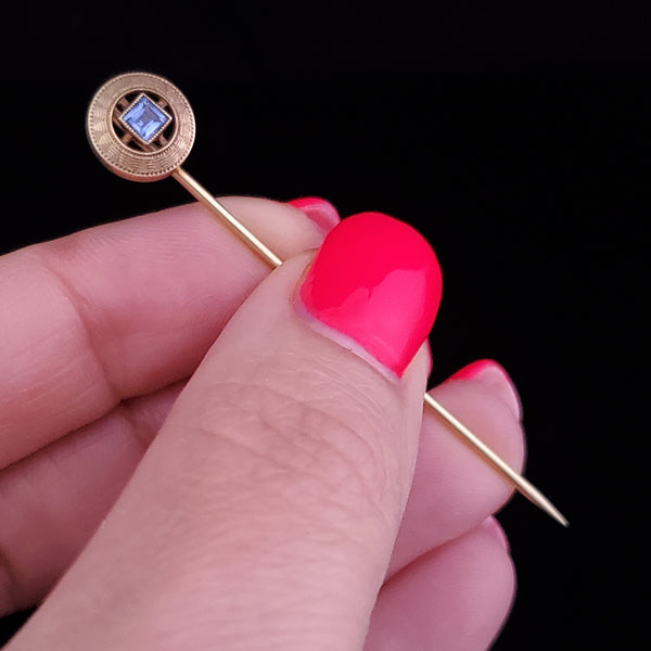 The Biddeford - Antique Kashmir Blue Sapphire 14k Gold Stick Pin