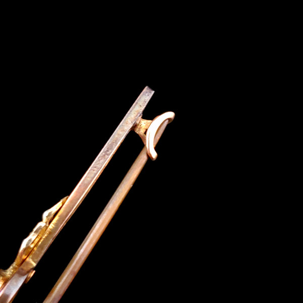 Antique Old Cut Amethyst Seed Pearls 9k Yellow Gold Brooch with Chain English Pin 