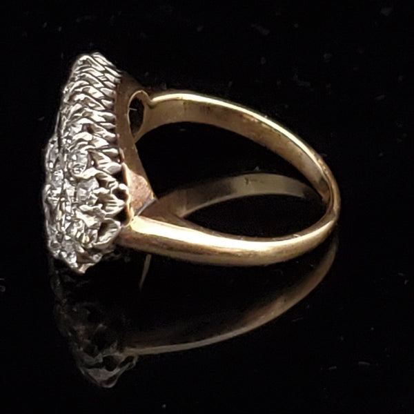 The Milton - Estate Old European Cut Diamond 14k Gold and Platinum Cluster Ring