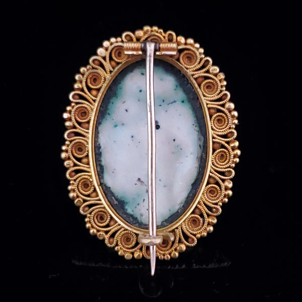 The Houlton - Georgian Porcelain Portrait of a Gentleman 14k Gold Cannetille Brooch