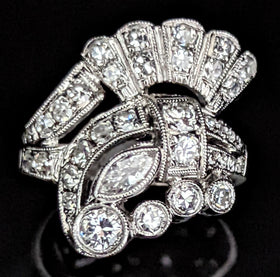 ART DECO DIAMOND PLATINUM COCKTAIL RING