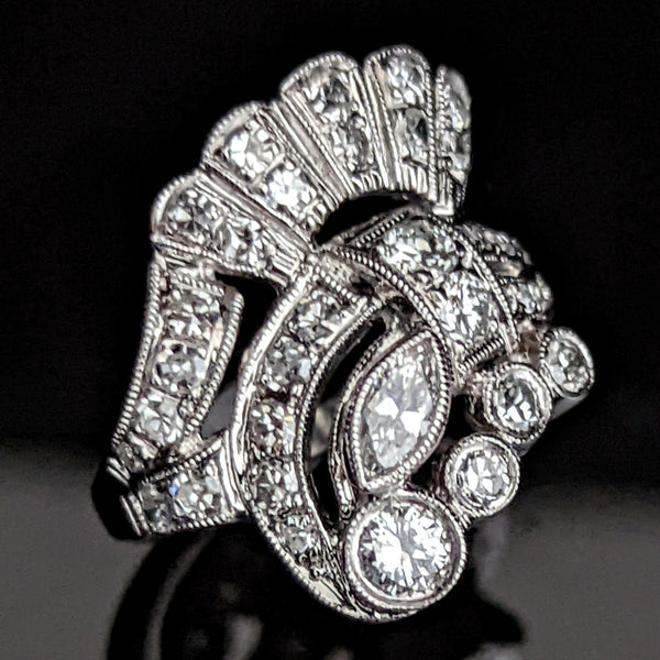 ART DECO DIAMOND PLATINUM COCKTAIL RING