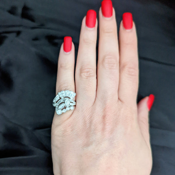 ART DECO DIAMOND PLATINUM COCKTAIL RING
